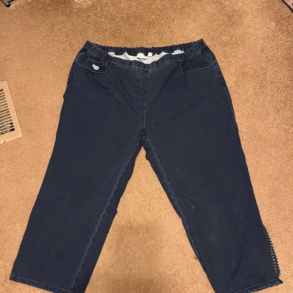 Quacker Factory Dark Blue Capris with Embellished Hem
